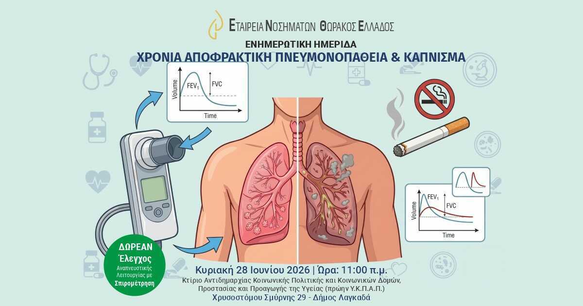 Αφίσα δωρεάν σπιρομετρήσεων στον Δήμο Λαγκαδά από την ΕΝΘΕ | Spirometriseis - Ekdilosi XAP- Dimos Lagada